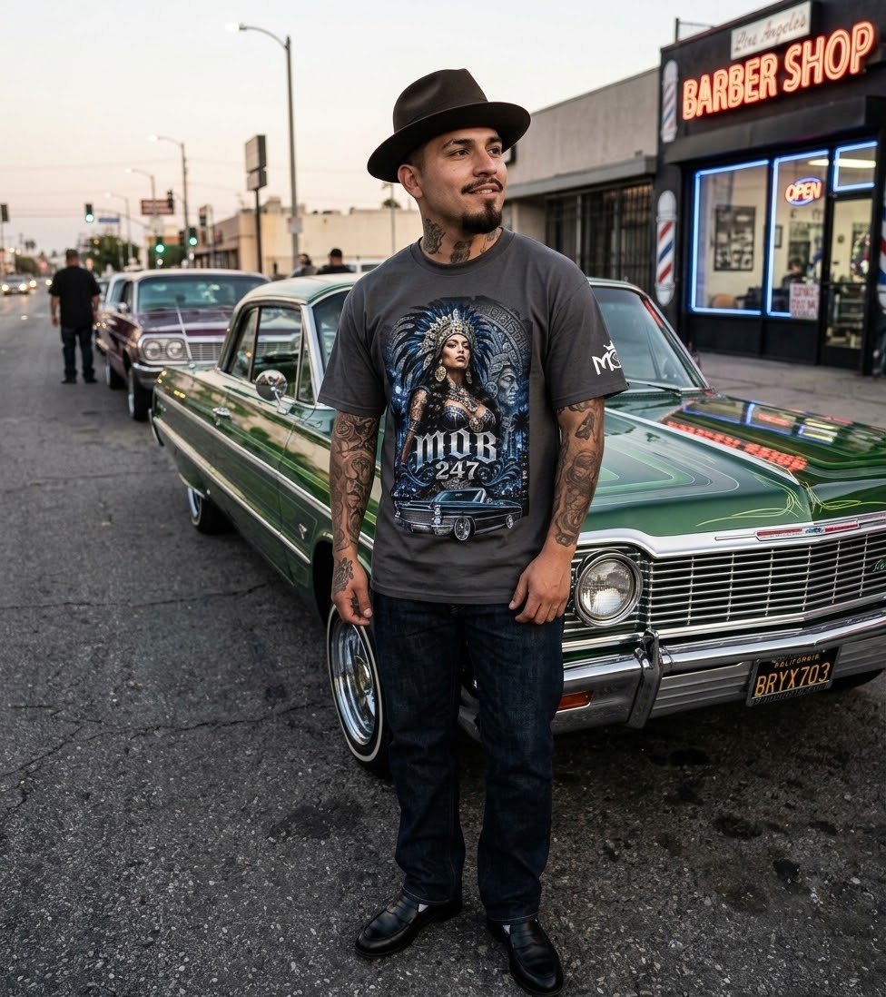 Aztec Queen Lowrider Charcoal Tee - MOB 247 Lifestyle