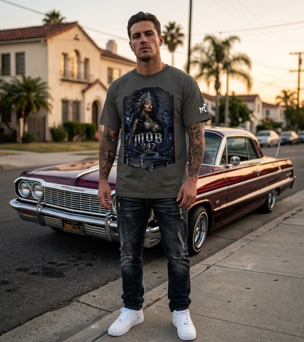 Aztec Queen Lowrider Charcoal Tee - MOB 247 Lifestyle