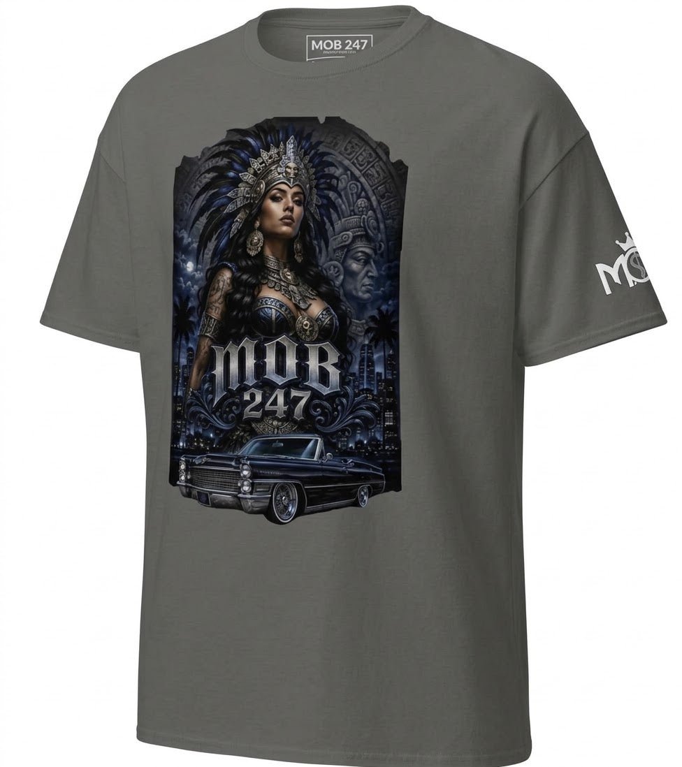 Aztec Queen Lowrider Charcoal Tee - MOB 247 Lifestyle