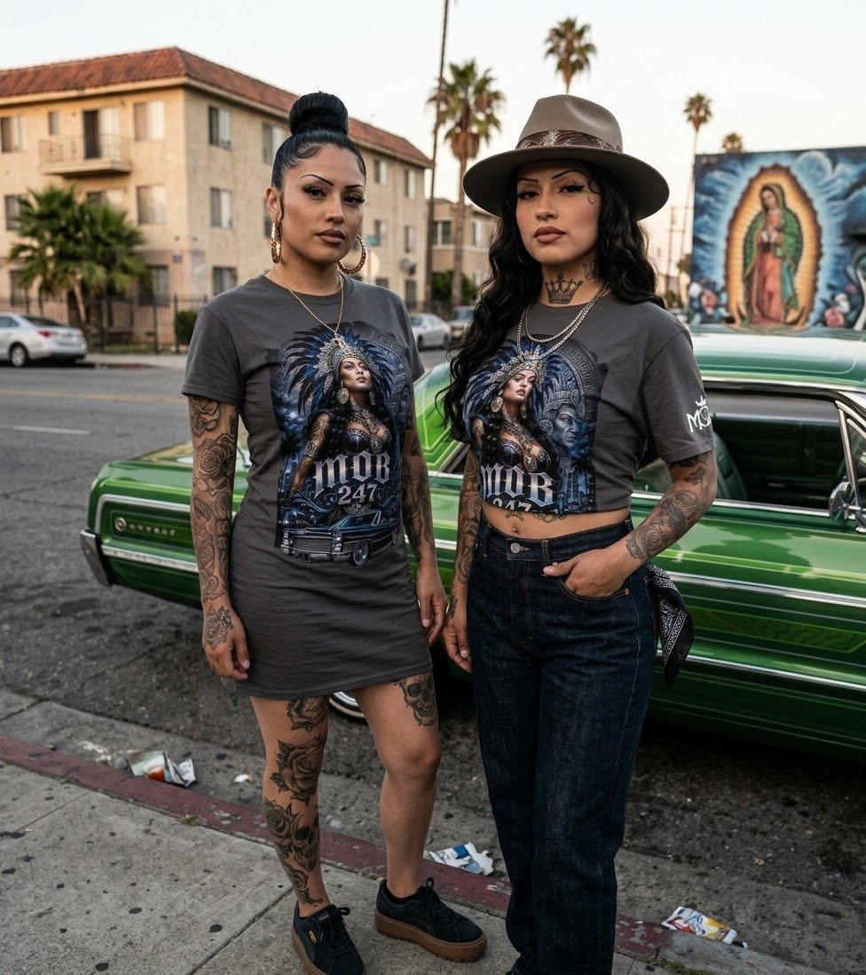Aztec Queen Lowrider Charcoal Tee - MOB 247 Lifestyle