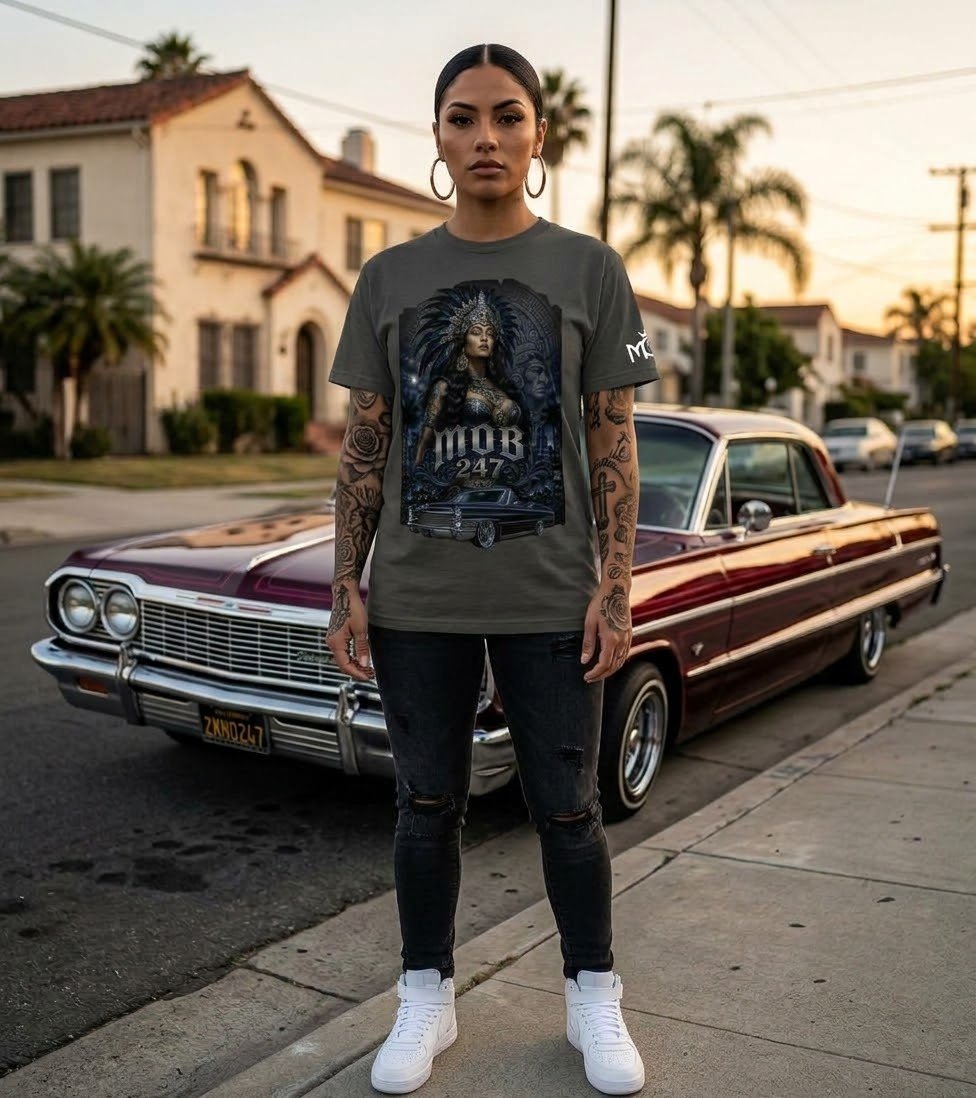 Aztec Queen Lowrider Charcoal Tee - MOB 247 Lifestyle