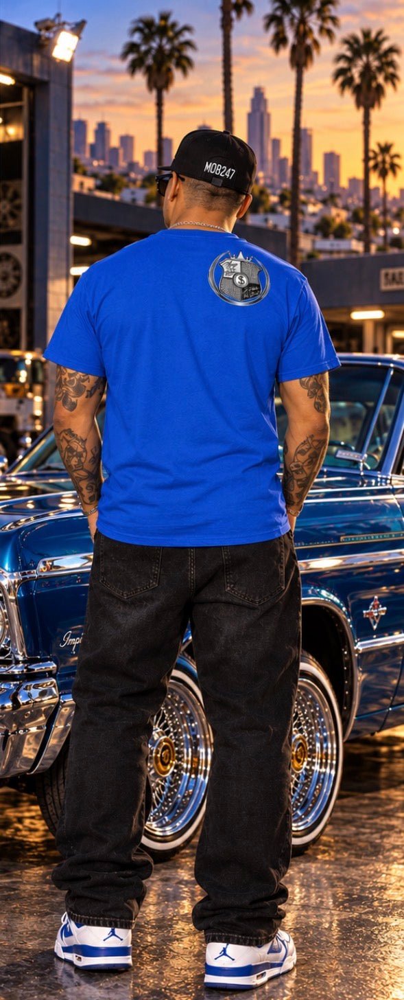 BLUE OG SCRIPT tee - MOB 247 Lifestyle