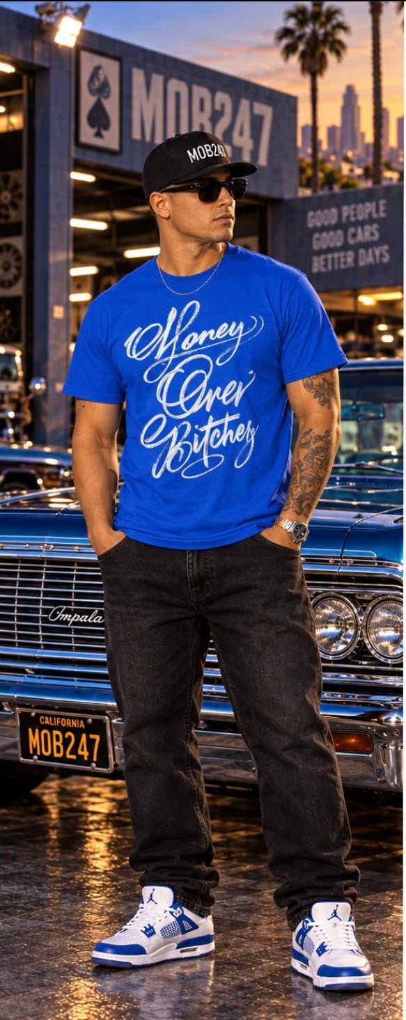 BLUE OG SCRIPT tee - MOB 247 Lifestyle