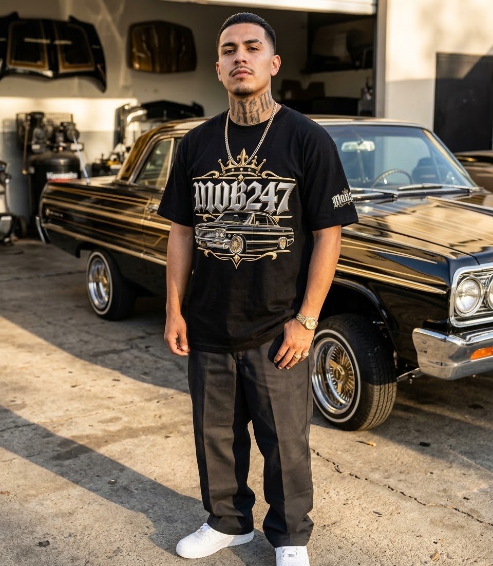 Gold Crown Lowrider Black Graphic Tee - MOB 247 Lifestyle