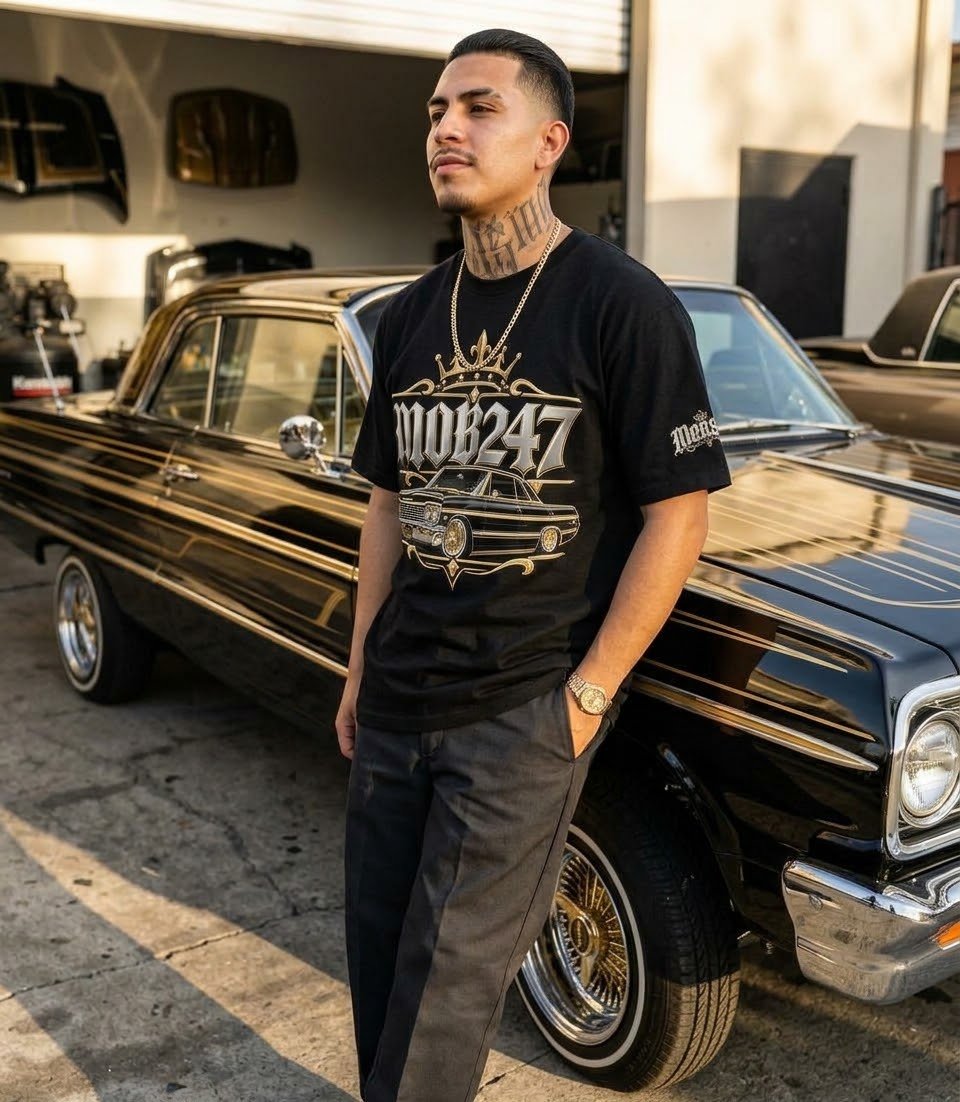Gold Crown Lowrider Black Graphic Tee - MOB 247 Lifestyle