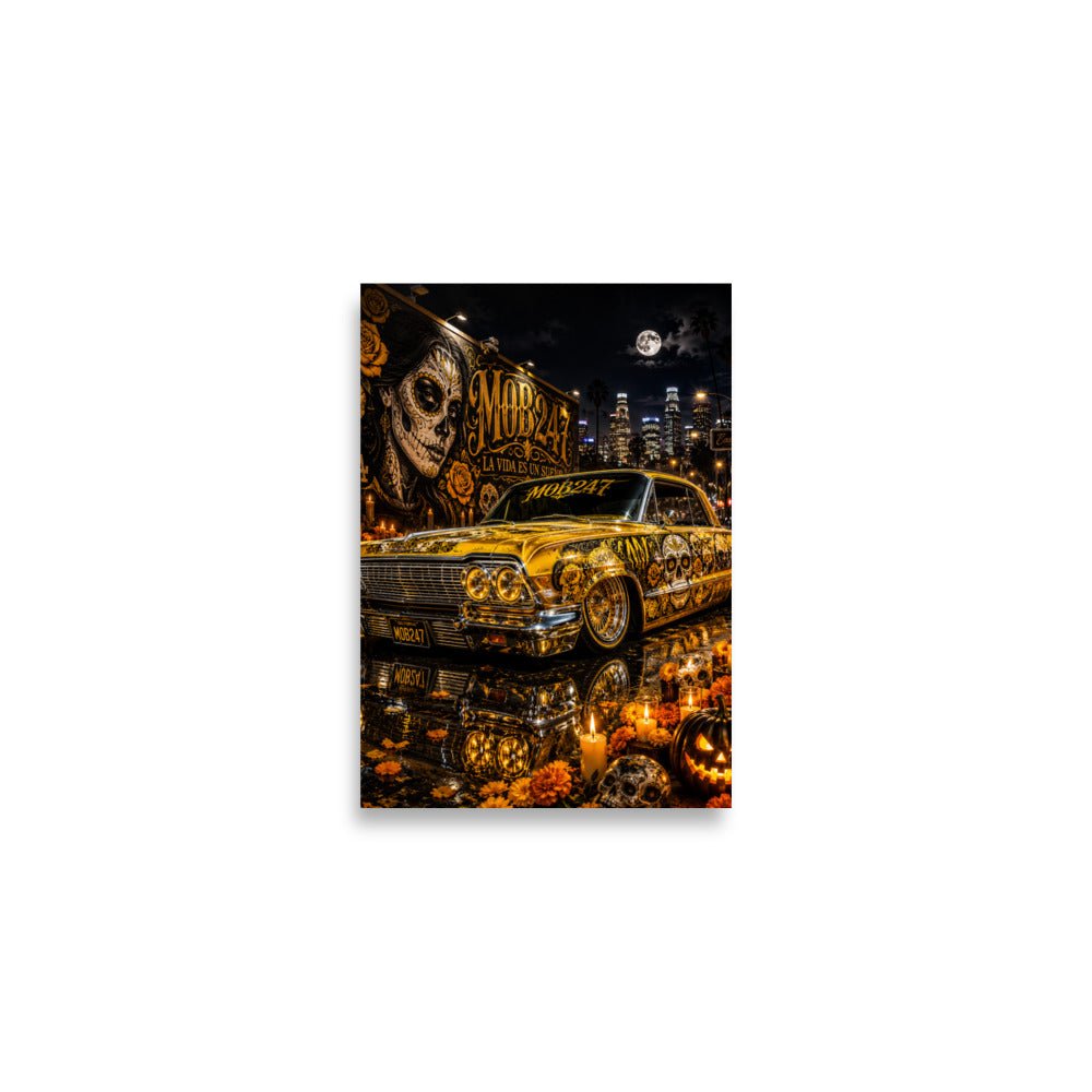MOB247 East LA Golden Lowrider Día de los Muertos Night Street Art Premium Matte - MOB 247 Lifestyle