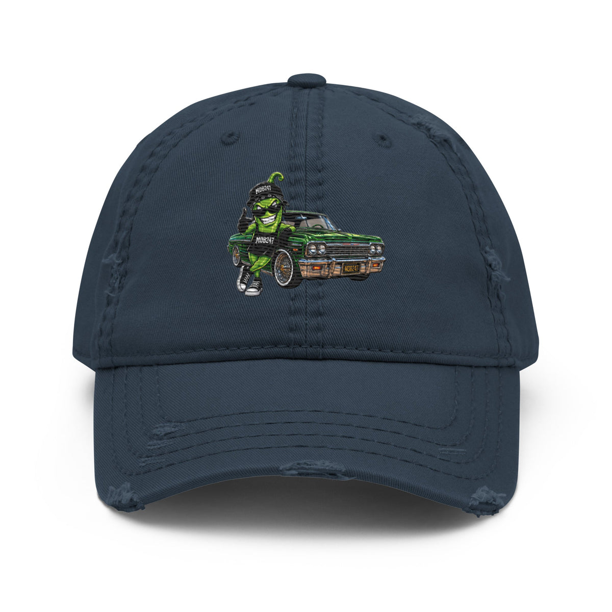 MOB247 Green Chili Lowrider Distressed Dad Hat - MOB 247 Lifestyle