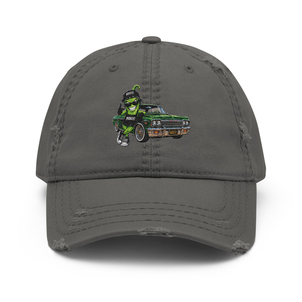 MOB247 Green Chili Lowrider Distressed Dad Hat - MOB 247 Lifestyle