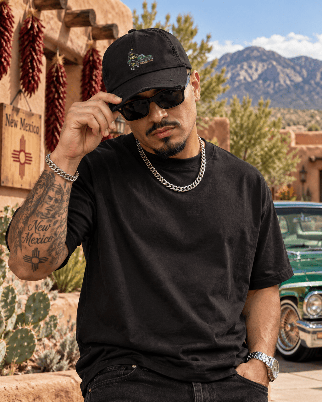 MOB247 Green Chili Lowrider Distressed Dad Hat - MOB 247 Lifestyle