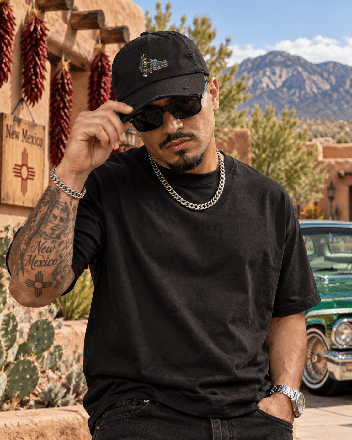 MOB247 Green Chili Lowrider Distressed Dad Hat - MOB 247 Lifestyle