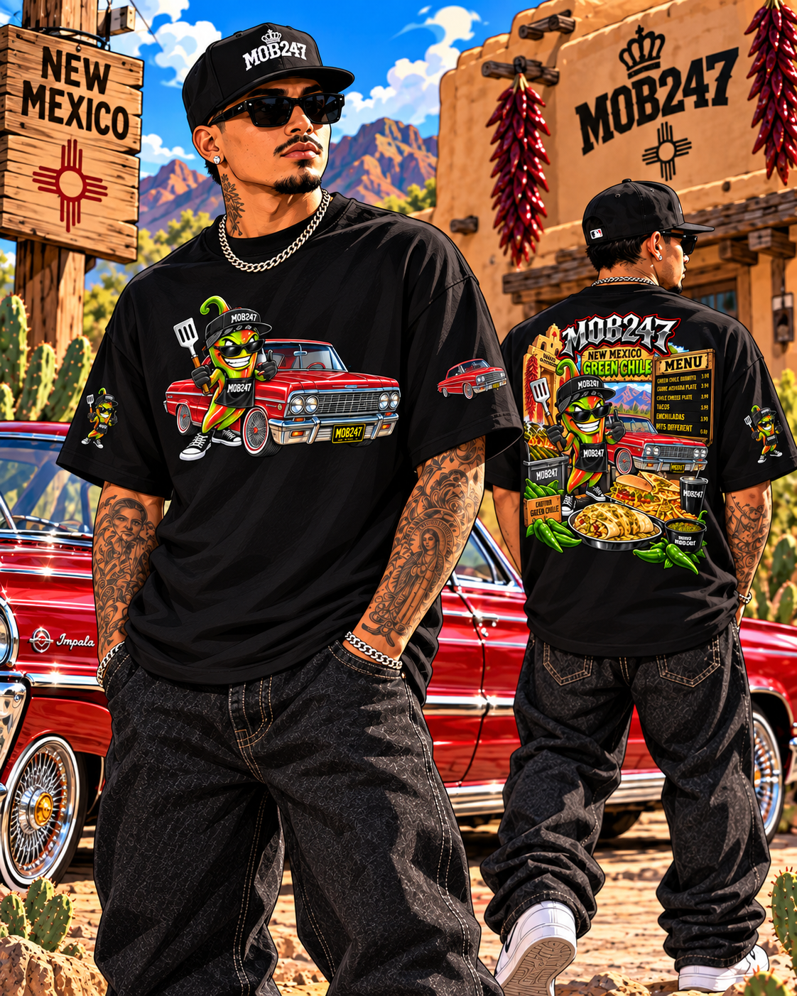 MOB247 New Mexico Hatch Chile x ’63 Impala Streetwear Tee - MOB 247 Lifestyle