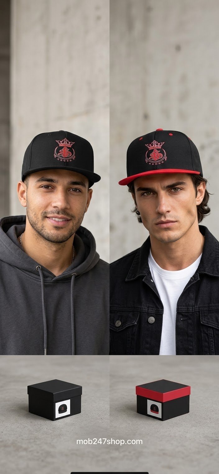 MOB247 OG Logo Embroidered Snapback – Black / Black & Red - MOB 247 Lifestyle