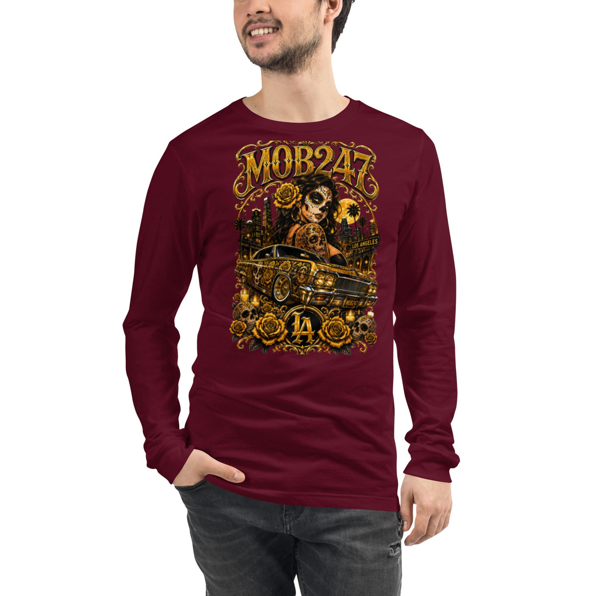 MOB247 Sugar Skull & Lowrider Long Sleeve Tee - MOB 247 Lifestyle