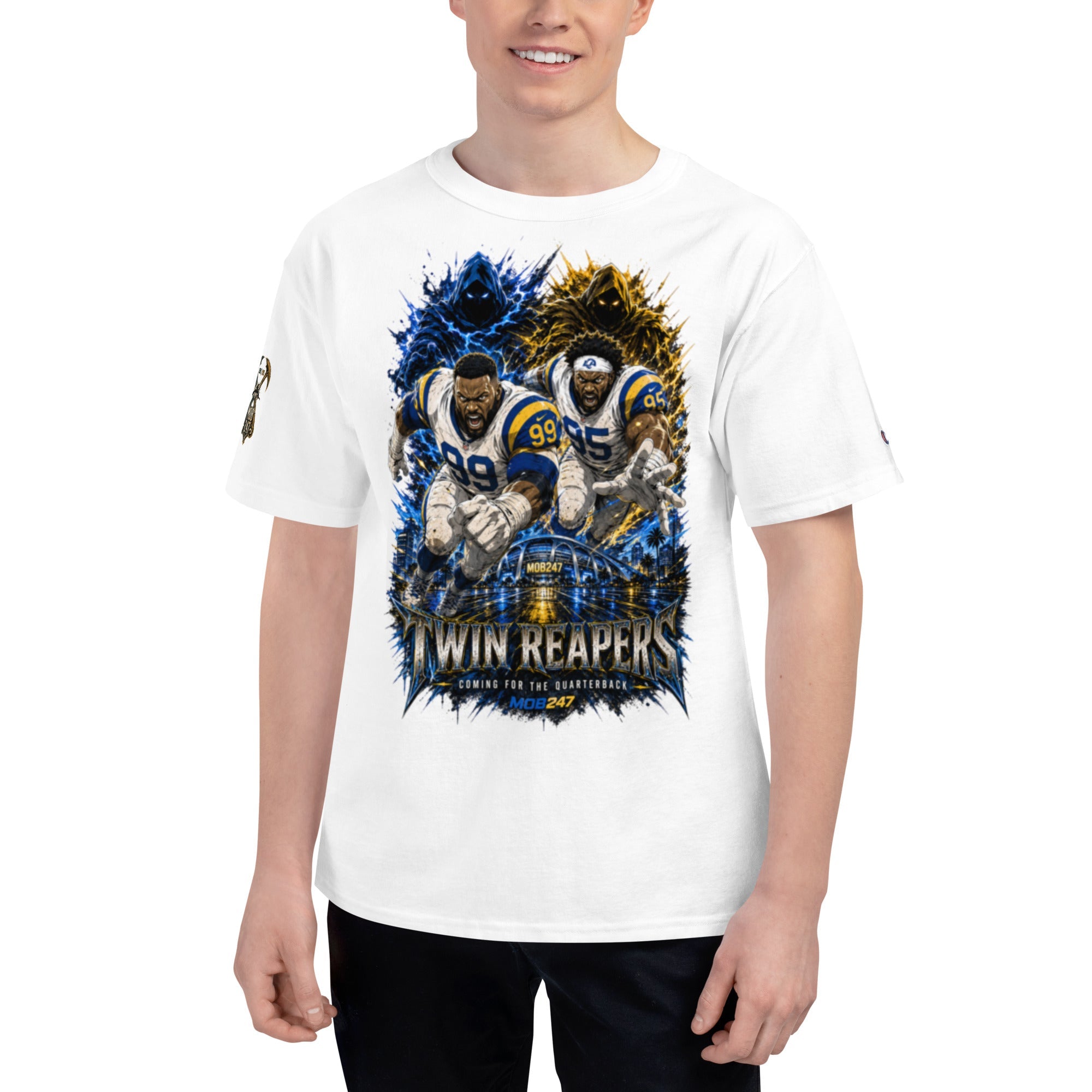 MOB247 Twin Reapers 99/95 Champion Heavyweight T-Shirt - MOB 247 Lifestyle