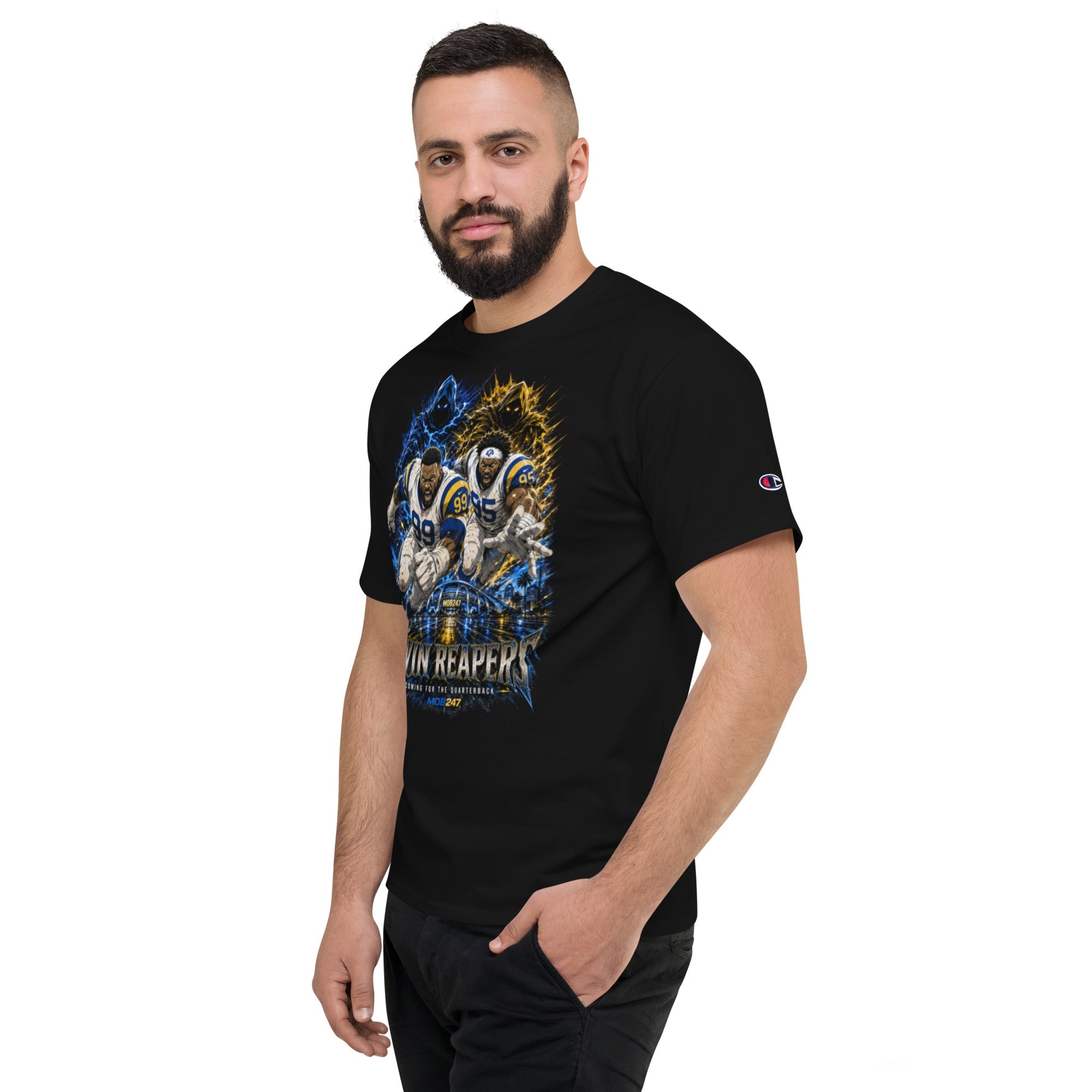 MOB247 Twin Reapers 99/95 Champion Heavyweight T-Shirt - MOB 247 Lifestyle