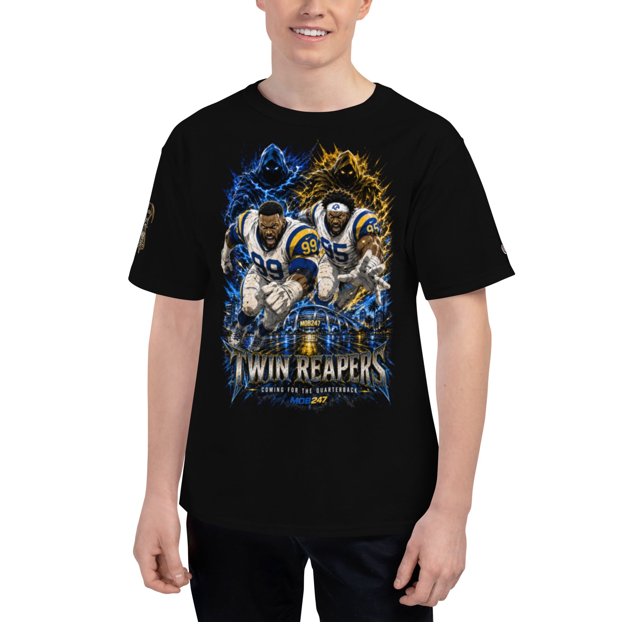 MOB247 Twin Reapers 99/95 Champion Heavyweight T-Shirt - MOB 247 Lifestyle
