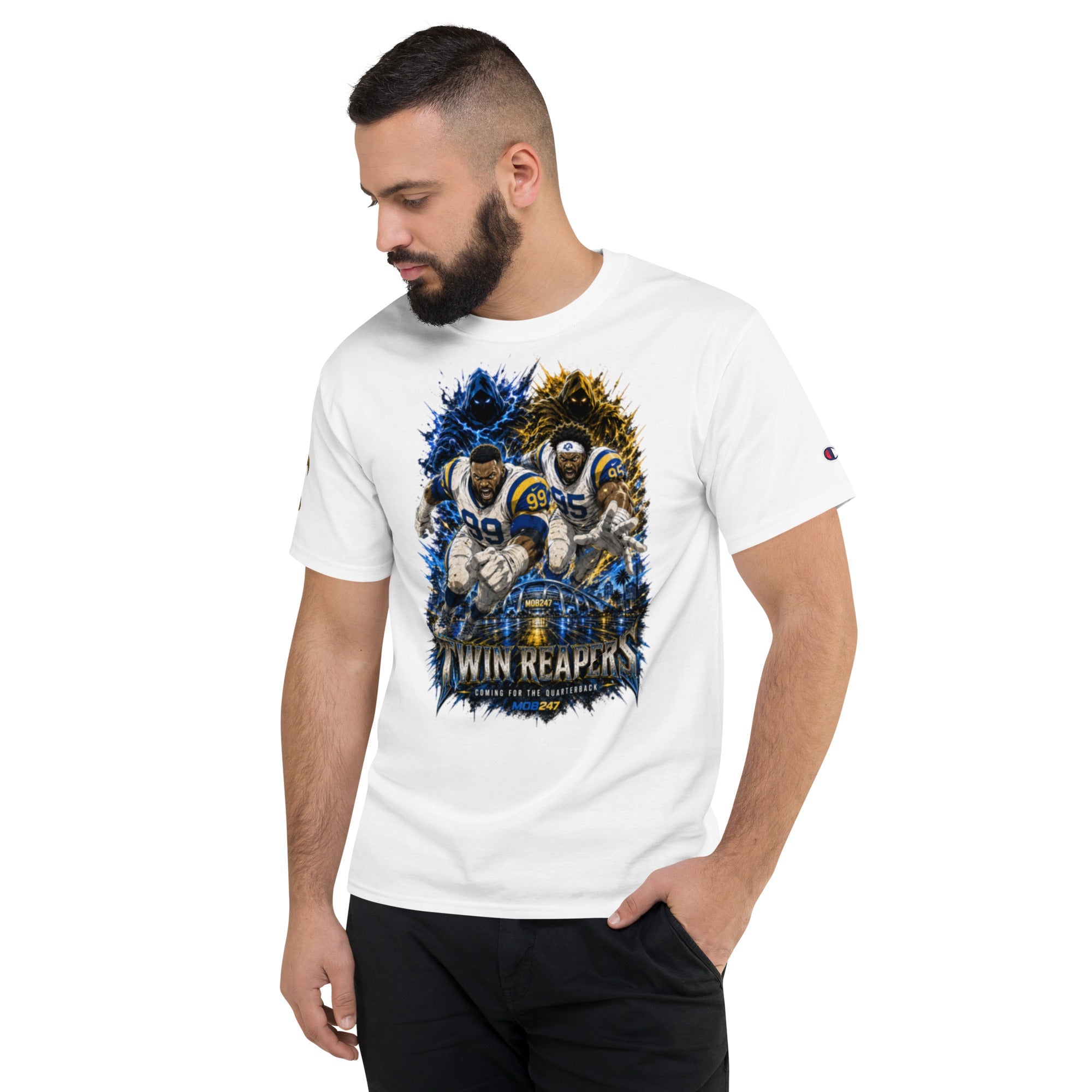 MOB247 Twin Reapers 99/95 Champion Heavyweight T-Shirt - MOB 247 Lifestyle