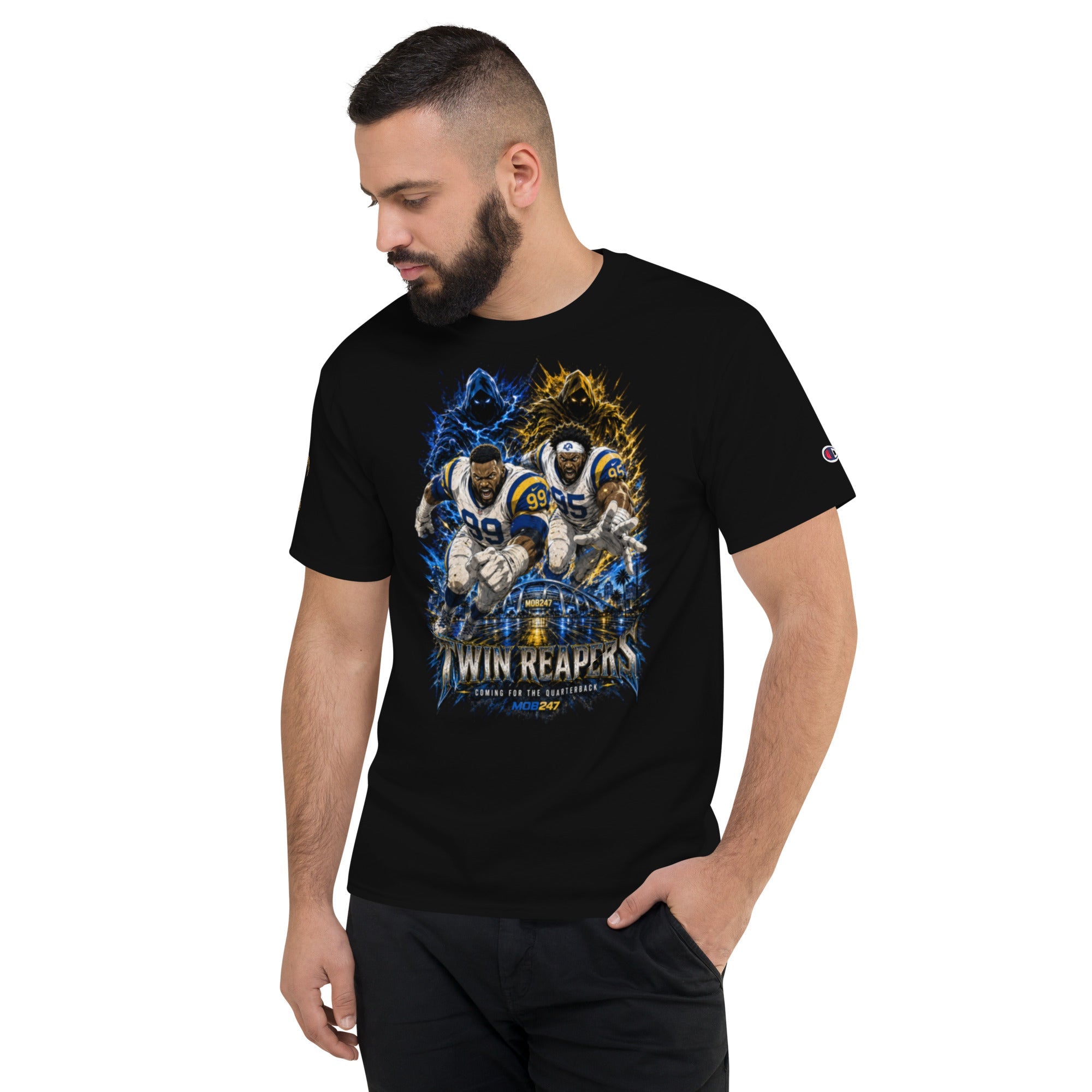 MOB247 Twin Reapers 99/95 Champion Heavyweight T-Shirt - MOB 247 Lifestyle