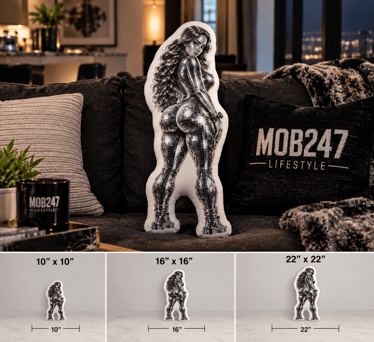 Mz Lopez Chrome Custom Shape Pillow - MOB 247 Lifestyle